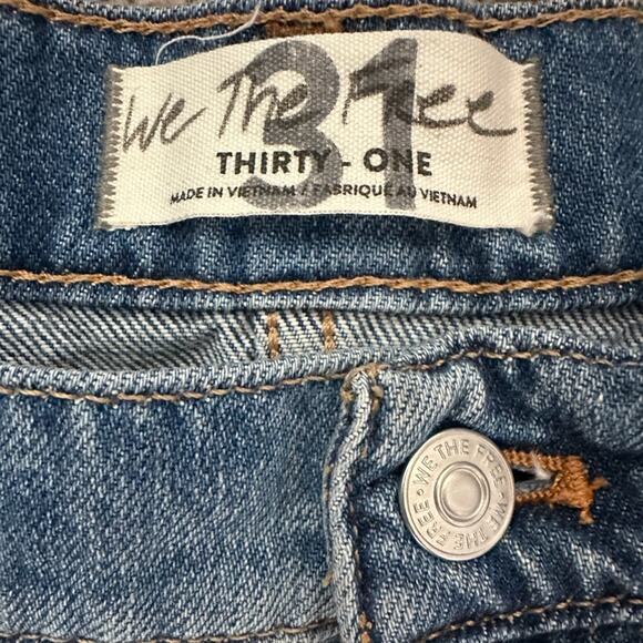 We The Free People Cosmico Flirt Denim Pleated Raw Hem Mini Skirt Rain Wash 31 - Picture 3 of 8